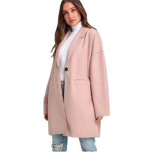 Lulus Renaldi  dusty  blush pink long midi oversized coat barbie Fall L